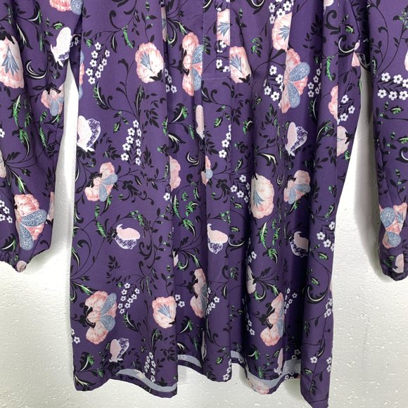 eShakti Floral Keyhole Blouse Top Size XL 16 Purple Crepe Unlined Pullover Boho - Picture 6 of 14